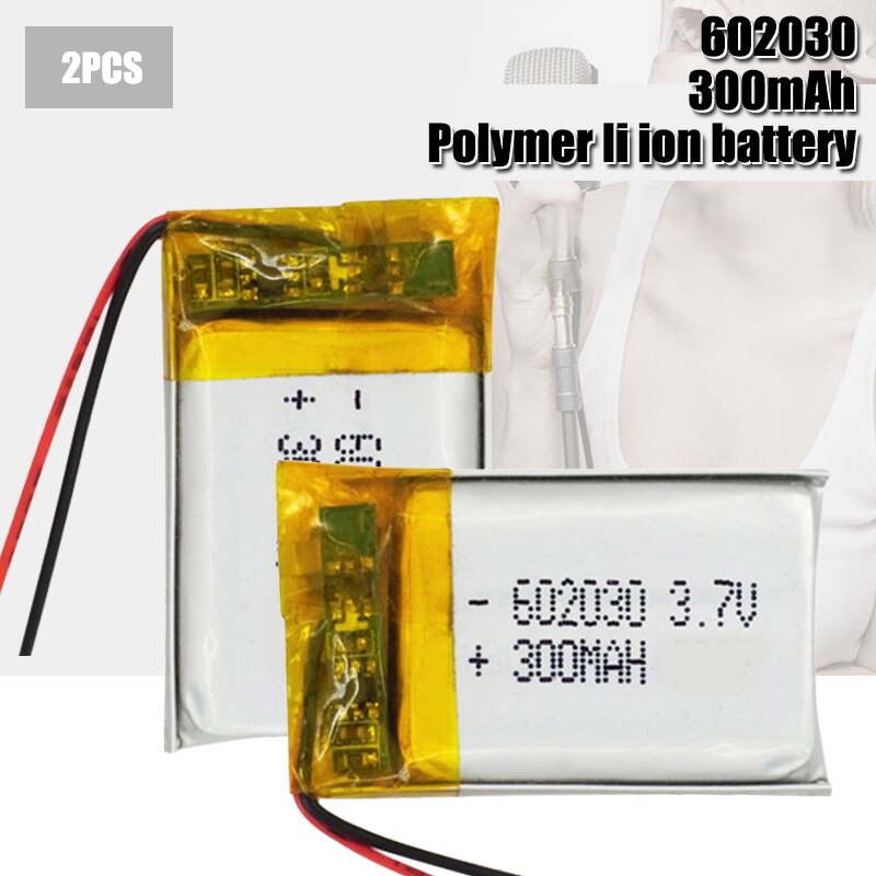 3.7V 300mAh Li-ion Battery 602030 Lithium Polymer Rechargeable Battery for MP3 MP4 bluetooth speaker GPS walkie-talkie razor: 2PCS