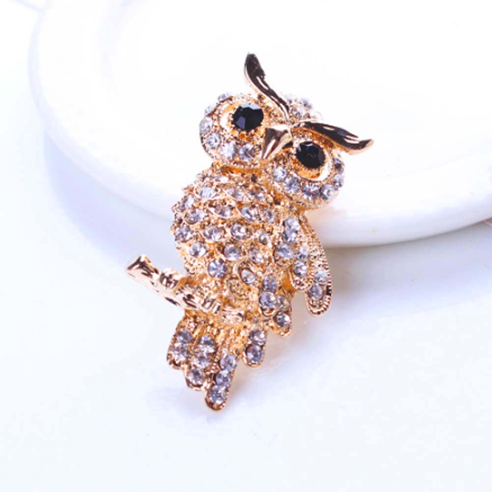 Gold Crystal Rhinestones Cute Owl Brooches For Women Jewelry