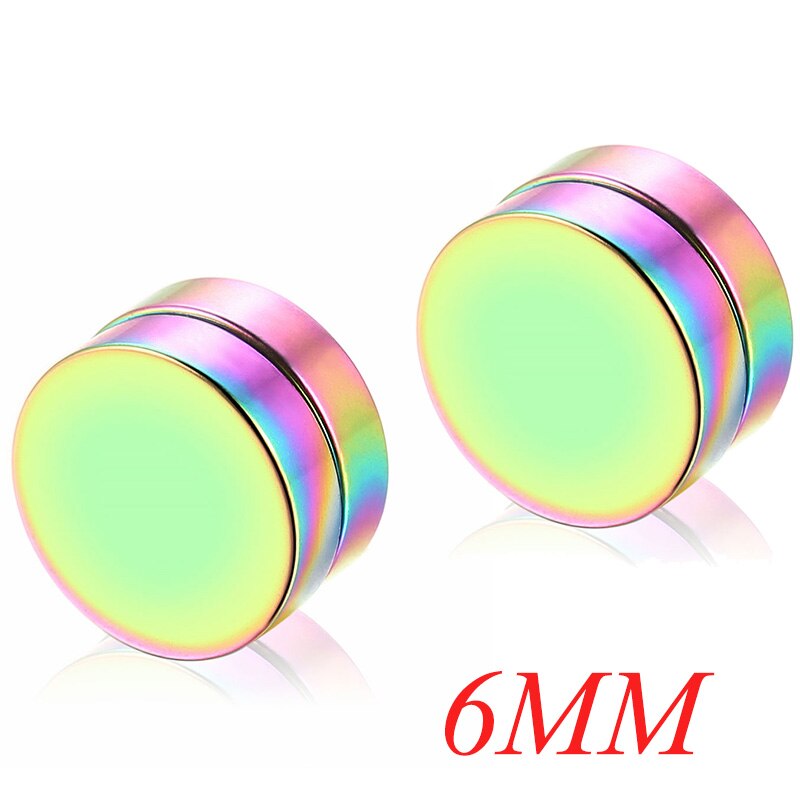 AZIZ BEKKAOUI Magnetic Stud Earrings Men Earring Stainless Steel Jewelry Round Male Magnet Multicolor Earrings: colorful 6mm