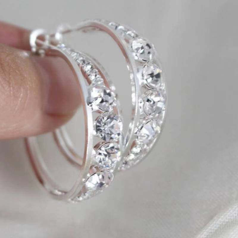 Cirkel Kristal Hoepel Oorbellen Goud Zilver Kleur Geometrische Opknoping Dangle Oorbellen Voor Vrouwen Vrouwelijke Mode-sieraden