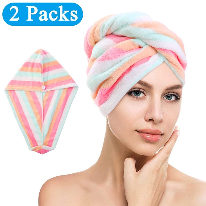 2pc mikrofiberhårhanddukar för kvinnor lockigt hår spa turban snabbtorkande handduk badduschmössa snabbtorkande handduk för huvudet