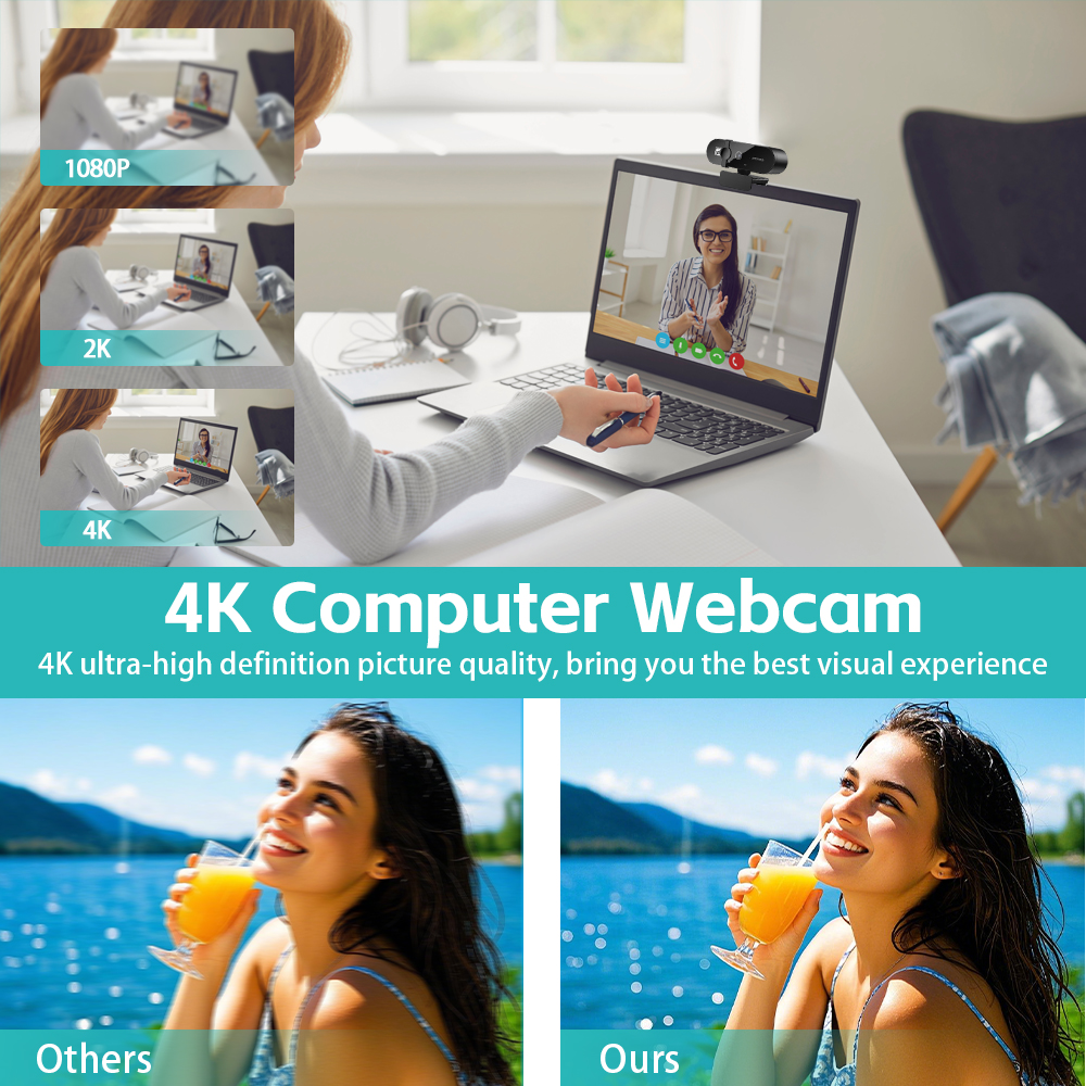 Webcam 4K Mini fotocamera 1080P Webcam Full HD 2K con microfono Webcam USB 30fps per fotocamera di riprese video per PC portatile con messa a fuoco automatica