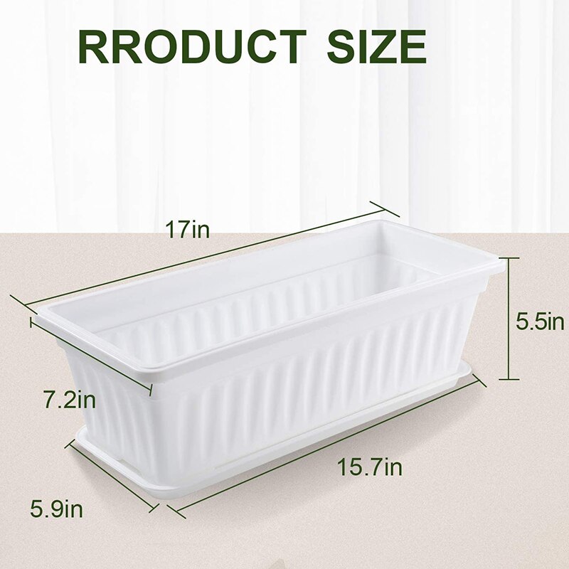 4 Pack Planting Pots with Trays with 20 Plant Labels, Plastic Rectangular Window Frame, Vegetable Planting Container Set