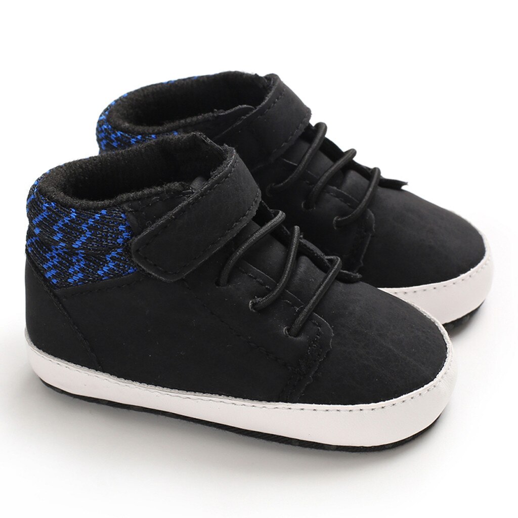 Nyfödd baby flickor pojkar tecknade skor första rullatorer mjuk sula skor sneakers: Svart / 12
