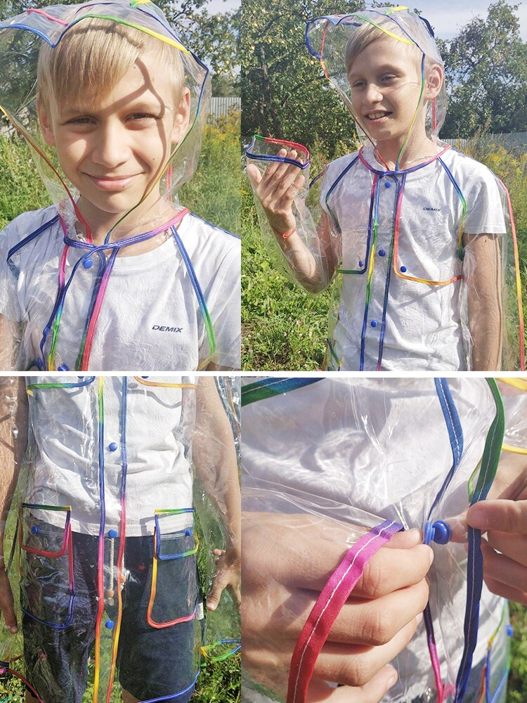 Transparante Regenboog Rand Kids Regenjas Waterdichte Eva Kinderen Regenjas Winddicht Regen Jas Poncho Hoed Kindergarden Regenkleding