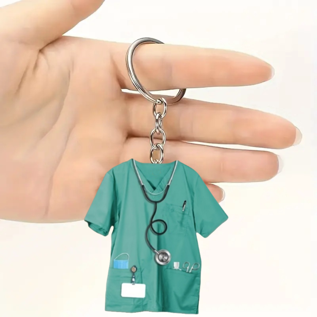 Sygeplejerskeuniform nøglering vedhæng, sygeplejersketøj 2d flade akryl ornament charms, hængende dekoration til bil, taske, festlig, fest: Grøn