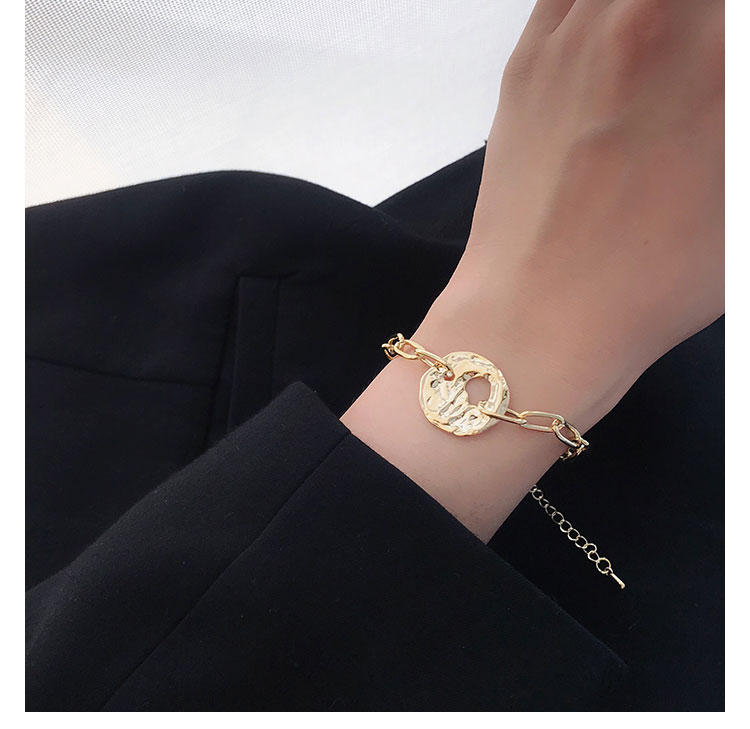 Aomu korea geometrische ronde munt portret hanger armband enkelband voor vrouwen metalen holle ronde ketting armband sieraden