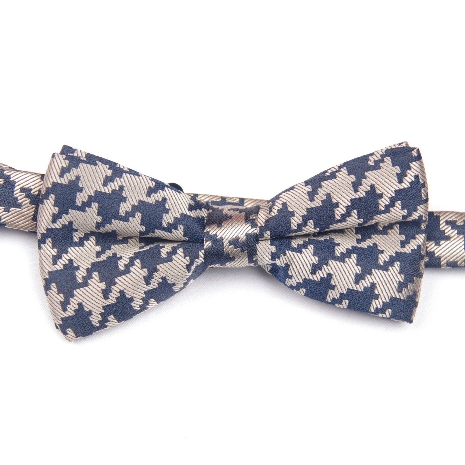 dark blue houndstooth patterned bow tie with patterns pre-tied bow ties