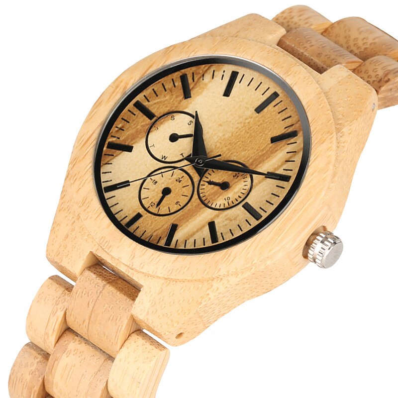 Natuurlijk bamboe quartz horloge uurwerk zonder letterlijke voor vrouwen mannen minimalistische houten horloges houten band polshorloge