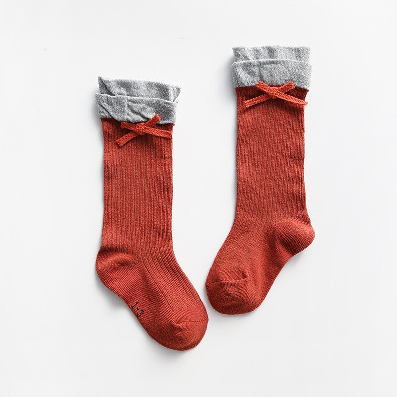 Xia Nvtong Student Socks In Canister Baby Lace Bow Cotton Children Socks 0-5 Year: claret red / M1 3 age