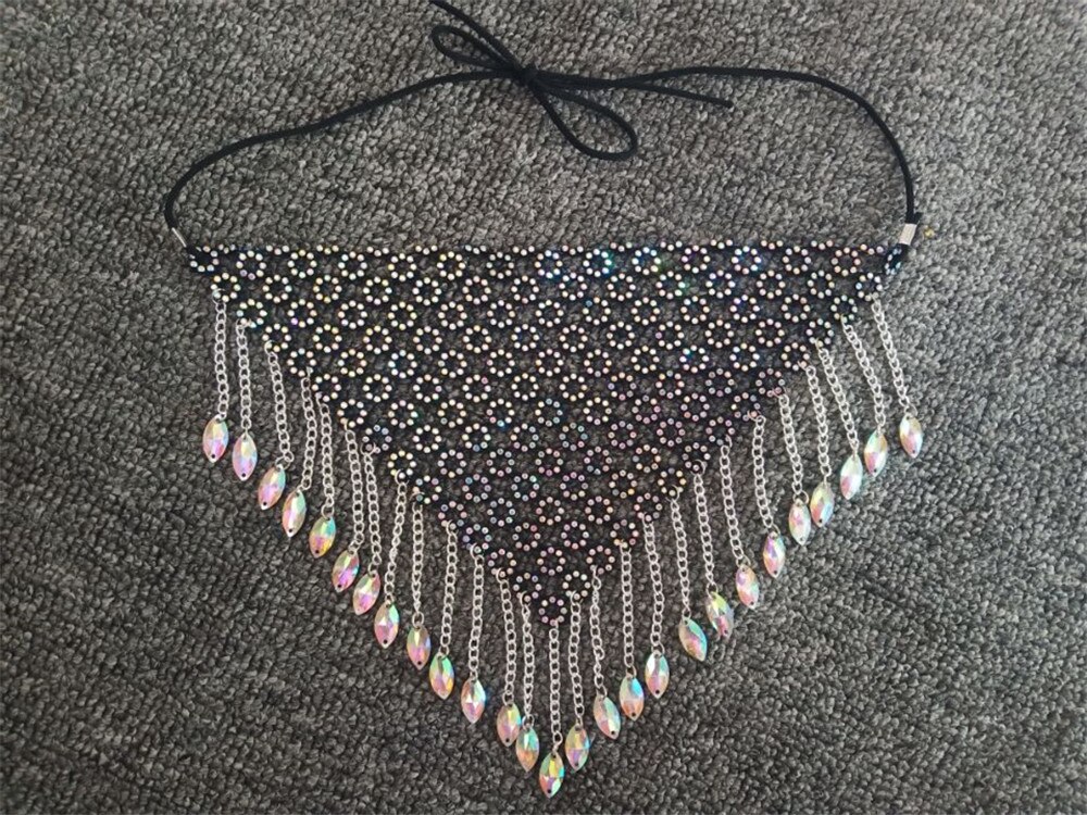 Belly Dance Face Veil Accessories Costume Bellydance Party Night Club Shining Jewelry Belly Dance Tassel Rhinestone Veil: Style2 AB Rhinestone