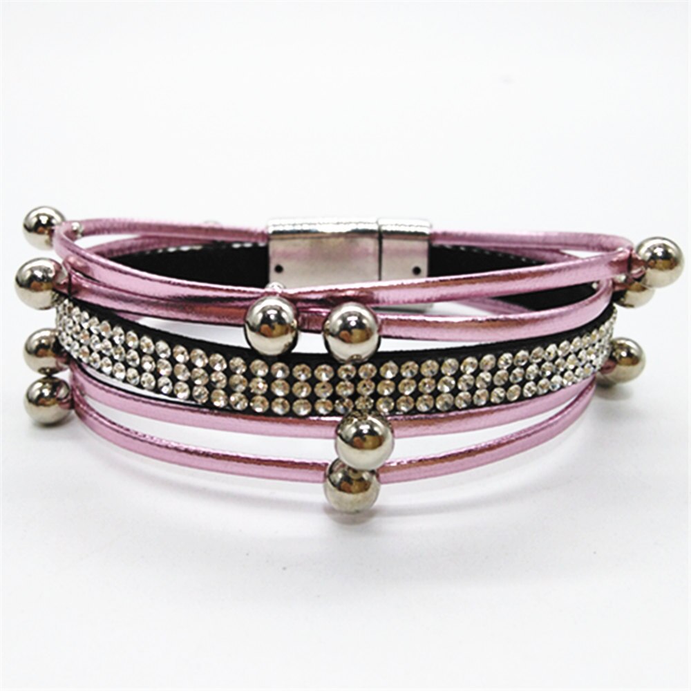 Neon Roze Rood Wit Zwart Kralen Multilayer Verklaring Trendy Lederen Armbanden Vrouwen Mode Meisje Manchet Armband Vrouwelijke Sieraden: pink