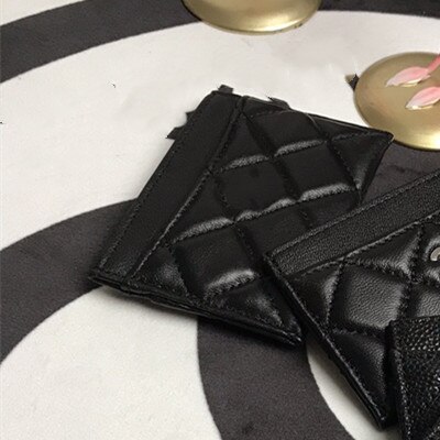 Cartera pequeña de cuero acolchado a la para mujer, cartera corta para mujer, monedero, tarjetero negro de Caviar: smooth gold letter