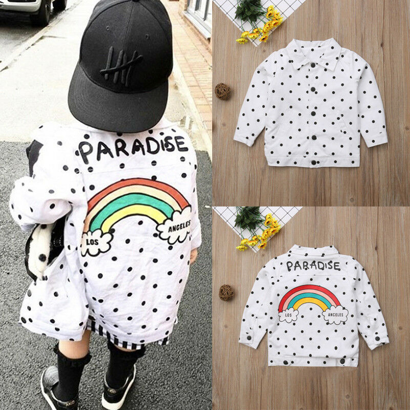 Mode Herfst Peuter Kids Baby Meisjes Jongens Jas Polka Dot Regenboog Printrf Tops Bovenkleding Jas Kinderen Jas Kleding Canis