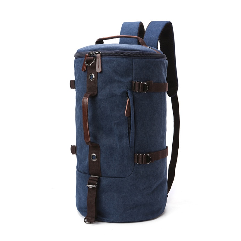 Sac à main cylindrique en toile de grande capacité, rétro à trois usages, voyage d&#39;affaires, sac à bagages diagonal: dark blue