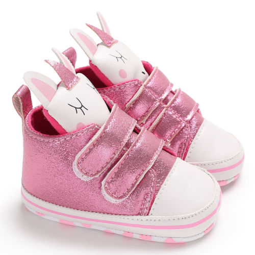 CANIS Bunny Ear niño bebé niños niñas suela suave zapatos de cuna zapatillas para niños antideslizantes zapatos de cuna de: Rosa / 0-6 meses