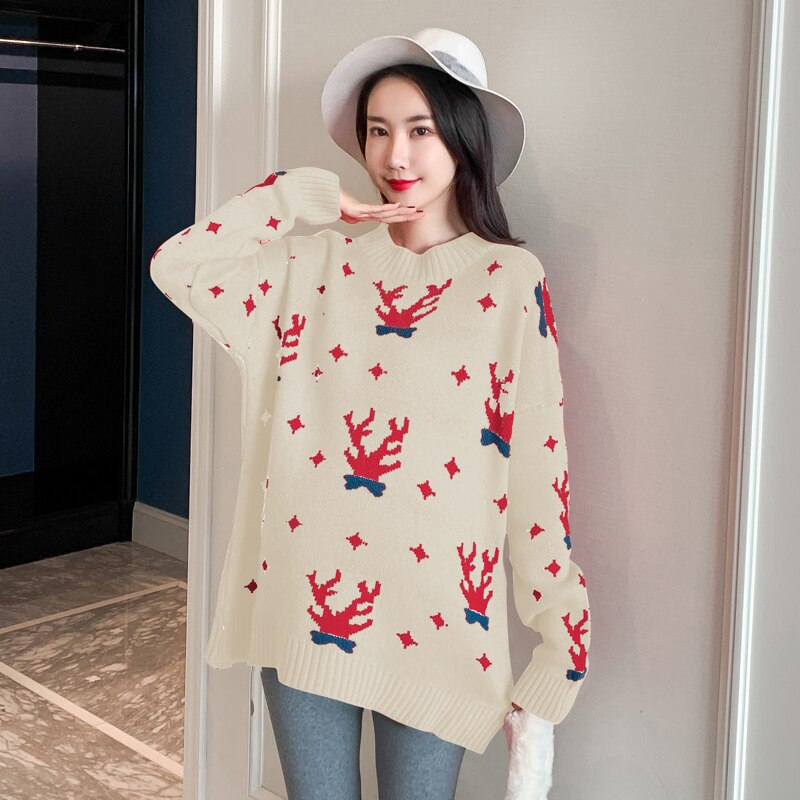 Pull de maternité en maille avec imprimé de noël, pull à la coréenne, vêtements pour femmes enceintes, ample, collection automne hiver