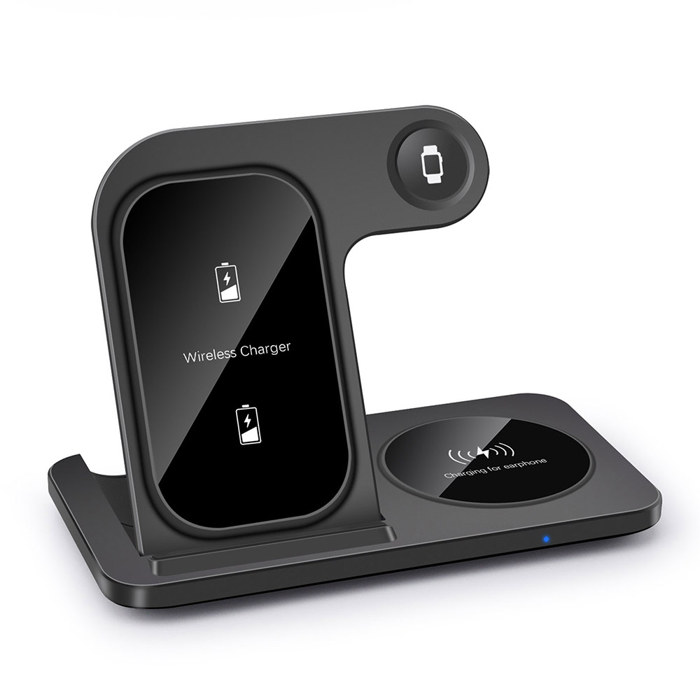 3 In 1 15W Fast Qi Wireless Charger Stand for iPhone 13 12 11 XR X 8 Airports Pro Apple Watch 7 6 Foldable Charging Phone Holder: black
