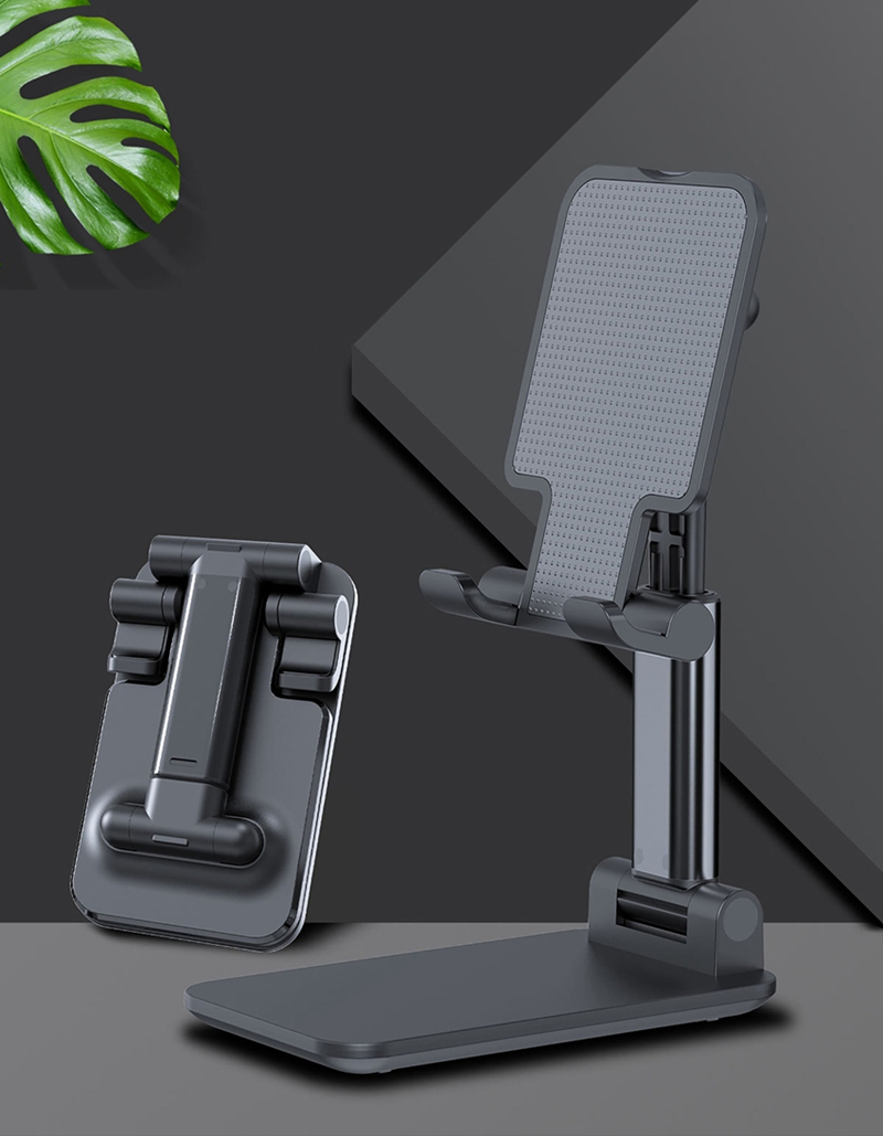Soporte de escritorio Universal ajustable de Metal para teléfono, soporte delgado para IPhone 12 ProMax, Xiaomi, tableta: Black-T1