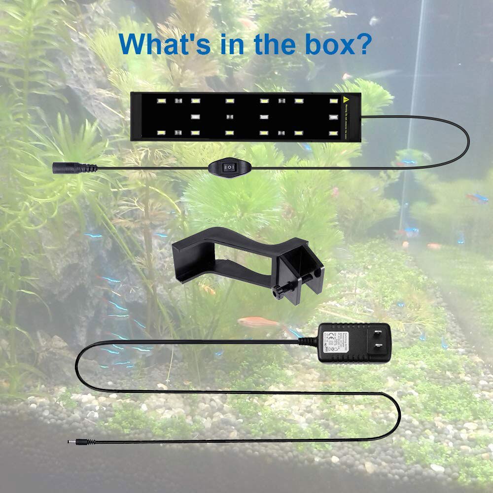 LED Aquarium Light Clip on Fish Tank Light with Extendable Bracket White and Blue LEDs Lamp Supply