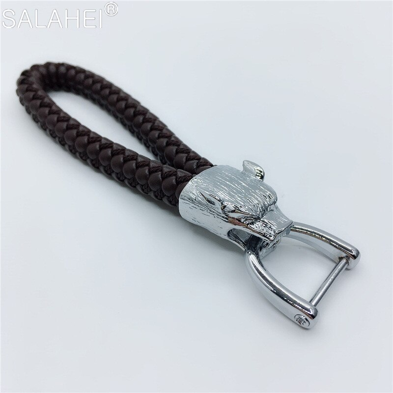 Animal Eagle Head Keychain Horsebuckle Leopard Head Metal Key Chain Luxury Car Keyring Hand Woven Jewelry: A-black