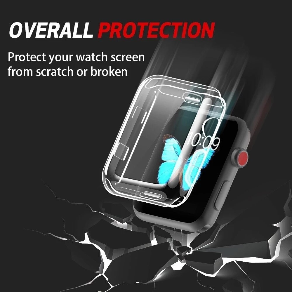 Transparent Cover For Apple Watch Series 6 5 4 3 2 1 38MM 42MM 360 Full Soft Clear TPU Screens Protector Case iWatch 5 44MM 40MM