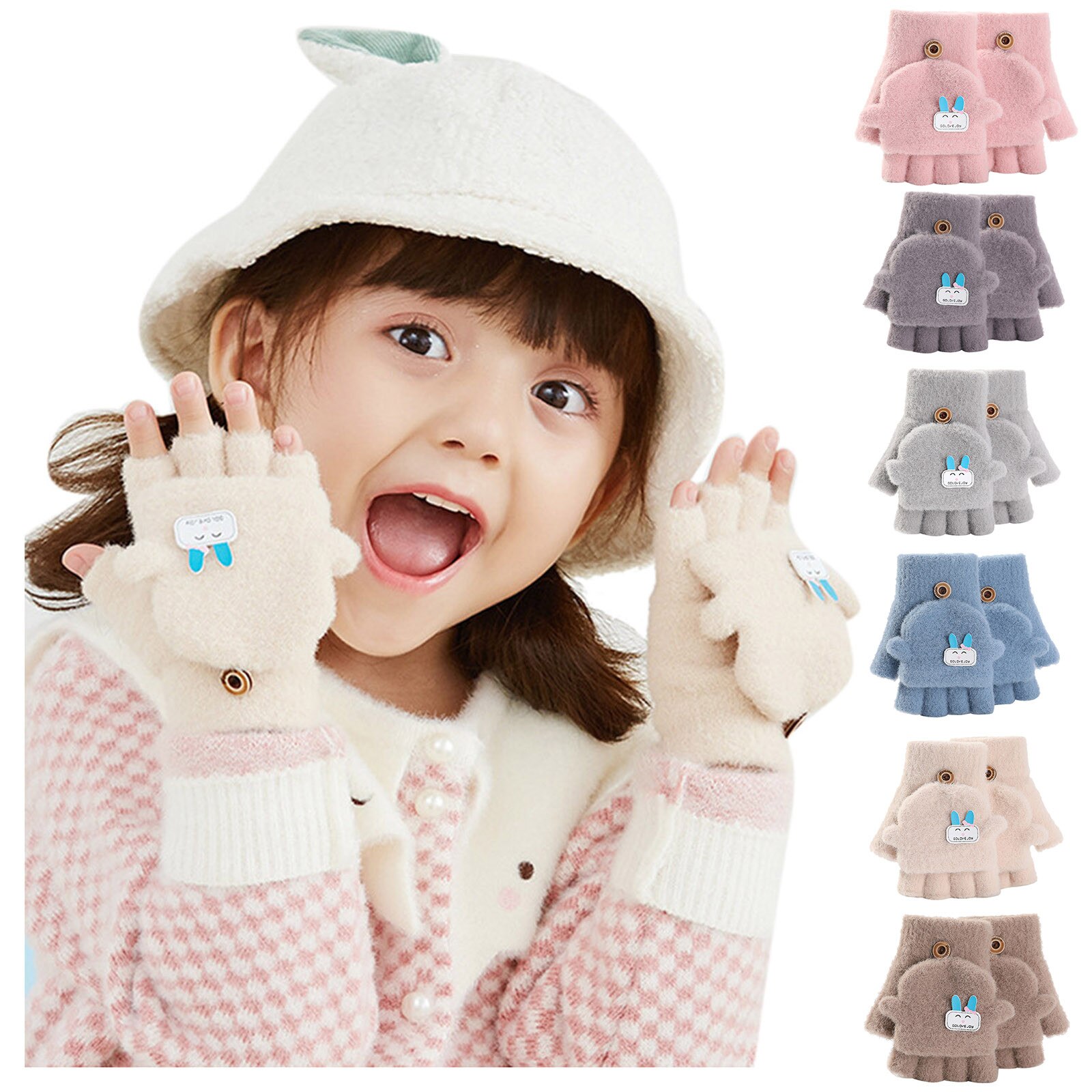 Winter Mode Soft Convertible Flip Top Handschoenen Kids Baby Winter Warm Gebreide Vingerloze Mitten Kawaii Kinderen Warme Handschoenen