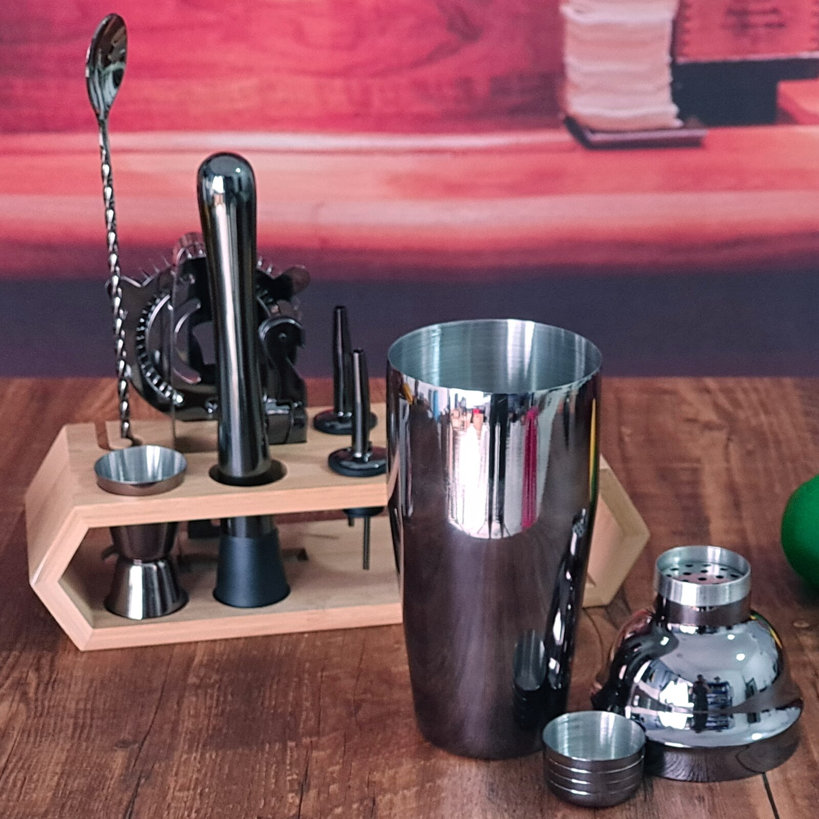 Cocktail Shaker Set Rose Gold,10-Piece Bartender Kit With Bamboo Stand,Tools Very Suitable For Family Party Use