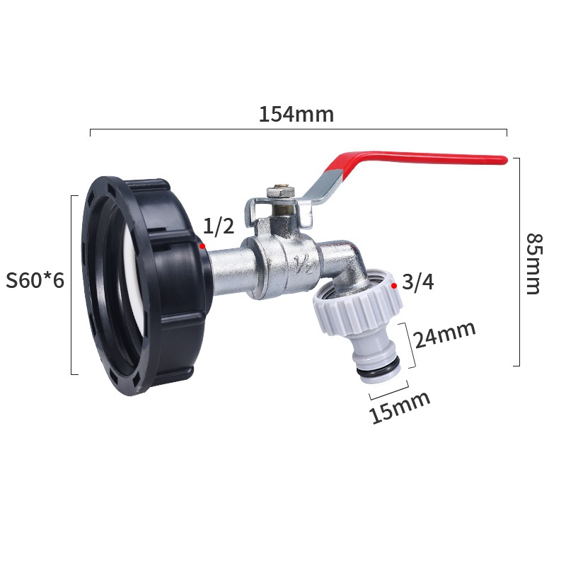 S60x6 Coarse Thread IBC Tank Tap Connecter x 1/2'' 3/4'' Water Coupling Adapter 1000L Garden Home Replacement Valve Fitting: WHITE