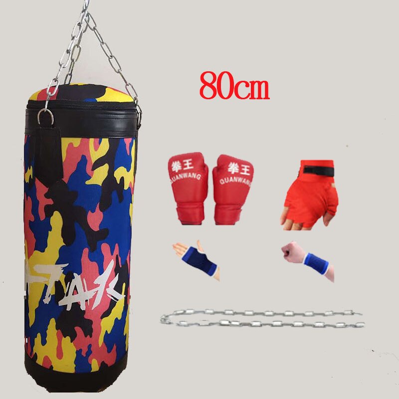 Boksesandpose camouflage med kædekrog tom-tung boksesæk hængende spark sandsæk boksning træningskamp karate: Camouflage-rød 80cm