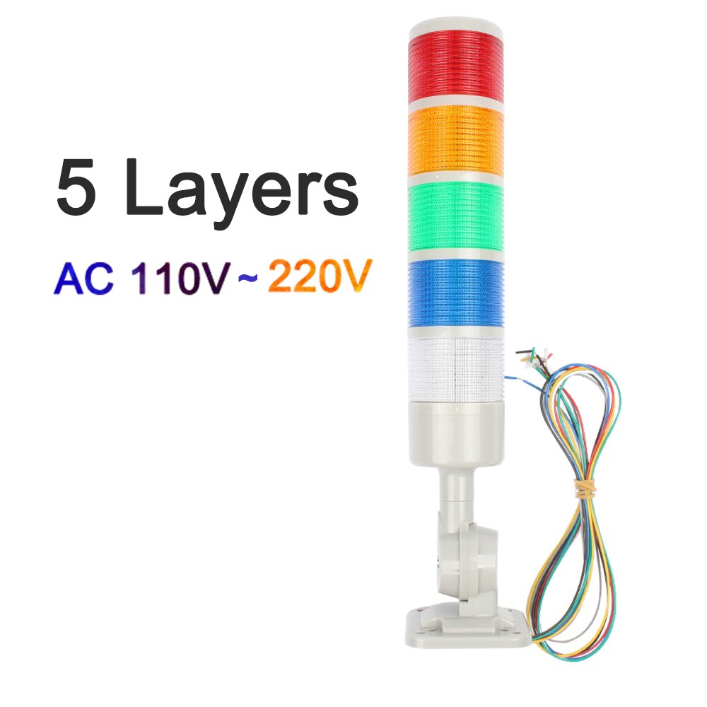 5 Layers Rotatable 180 Stack Light Warning Light Industrial for CNC Machine DC 24V 12V AC220V 110V Steady Flashing LED Light: Grey110V-220V