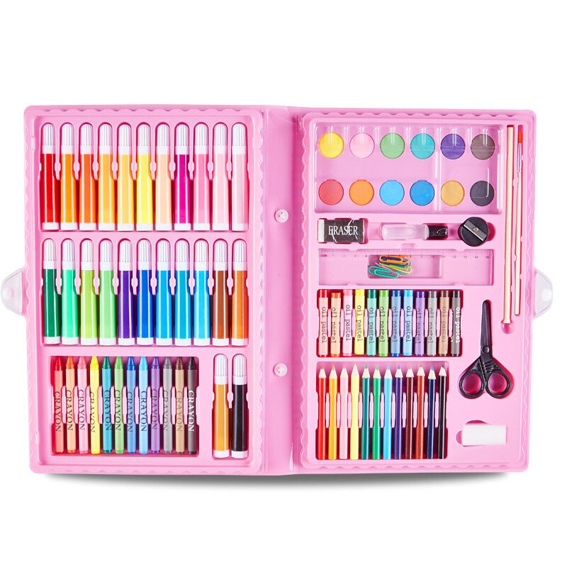 90pcs/set Kids Art Set Children Drawing Painting Set Water Color Pen Crayon Oil Pastel Paint Brush Drawing Tool School stationer