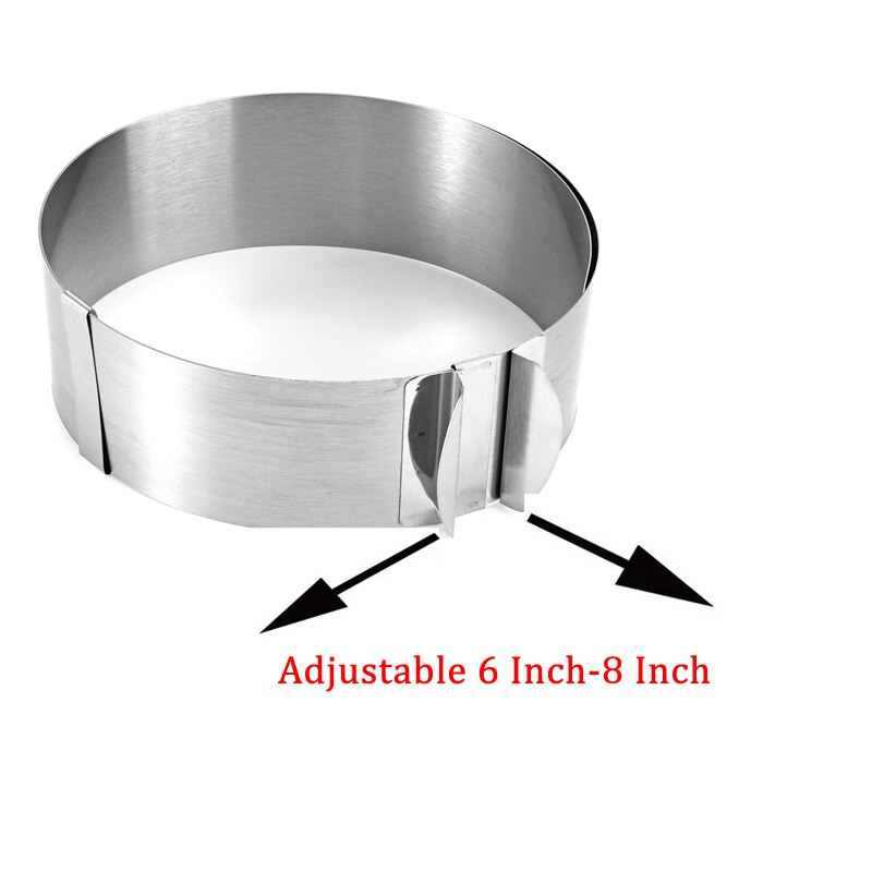 Verstelbare Mousse Ring Mold Rvs Cirkel Vierkante Gebak Bakken Decoreren Met Schaal Zilveren Cake Tools Keuken Bakvormen: 6-8 Inch