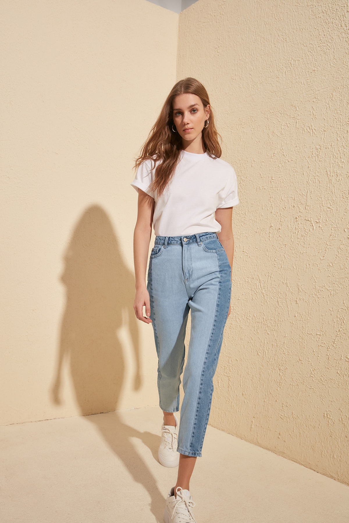 Trendyol blokkete høy bel mamma jeans denim bukser uformelt denim yttertøy blå streetwear årgang kvinner jeans posete jeans blå slenge 20 je 0080: 36