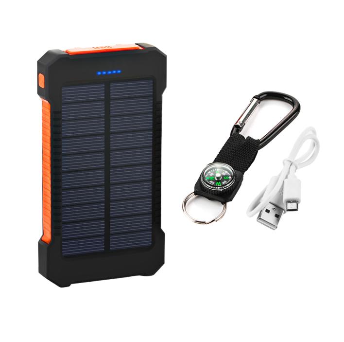 Top Waterproof Solar Power Bank 10000mah Dual USB Li-Polymer Solar Battery Charger Travel Powerbank With a compass LED light: Orange