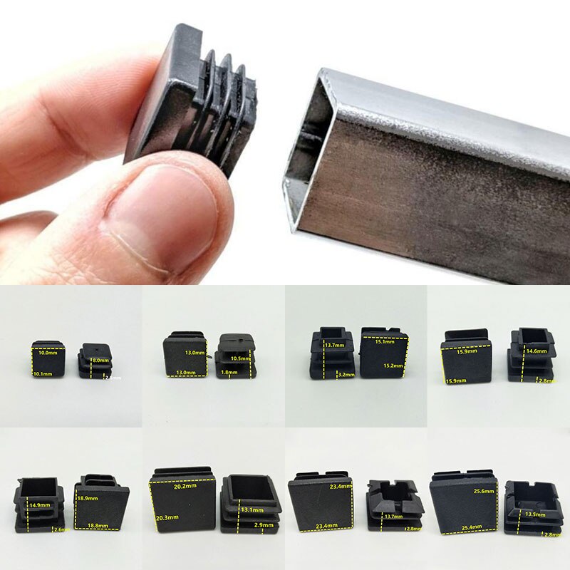 10Pcs Black Plastic Steel square pipe plug Furniture Leg plug Anti Slip Feet Protector Pad Plastic square tube cap plug