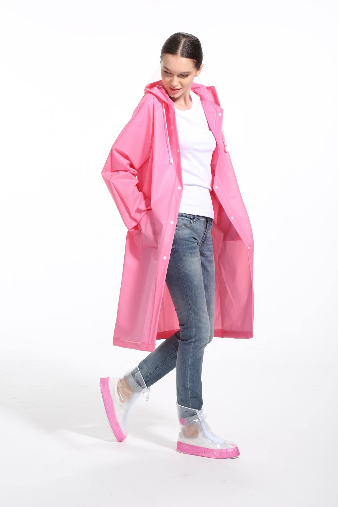 Raincoat Women Men Impermeable Thickened Waterproof Raincoat Tourism Outdoor Hiking Rain Poncho Raincoat Hooded Rain Coat: Pink / M