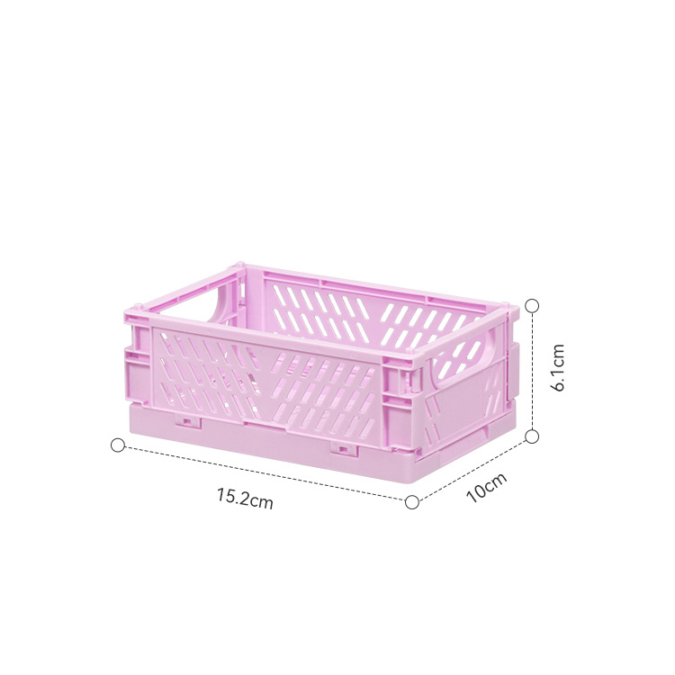 Cesta de almacenamiento plegable de escritorio Ins, caja de almacenamiento apilable de plástico para artículos diversos, juguete, aperitivos, organizador de escritorio Kawaii para estudiantes: violet