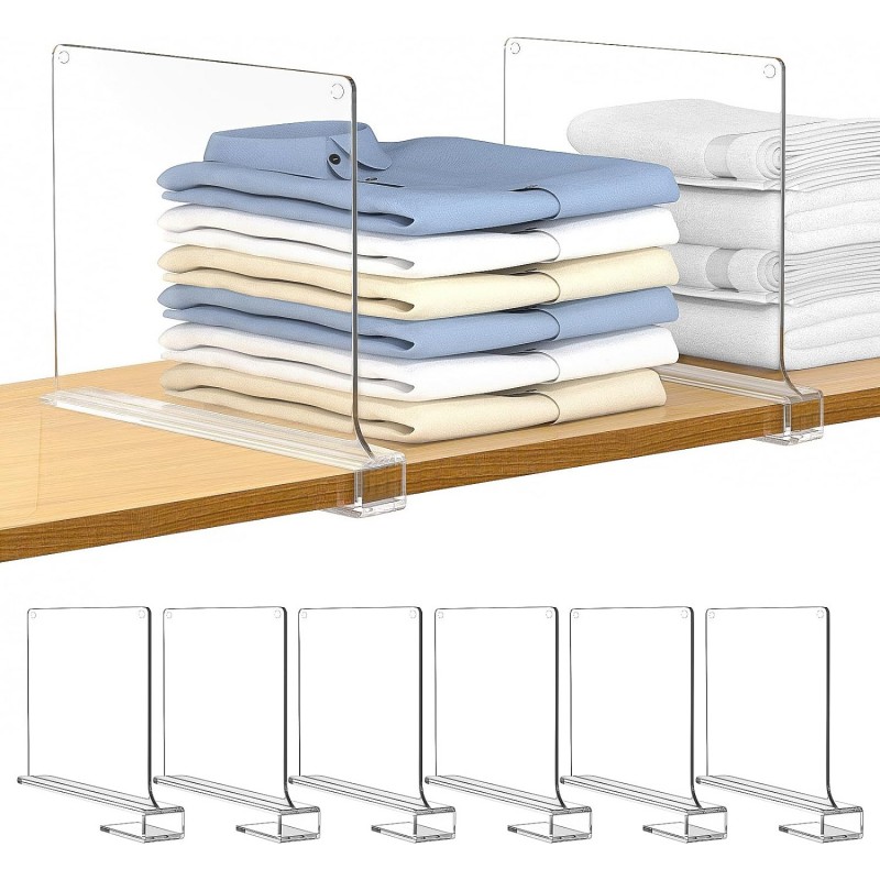Estante de armario transparente para organizador de guardarropa, divisor de tela, deflector divisor de estantería, 4/6/8 Uds.