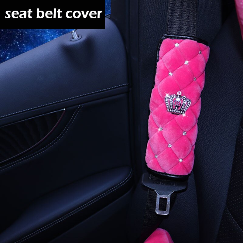 Crystal Crown Auto Car Neck Pillow Pink Car Seat Head Neck Auto Headrest Support Rest Cushion Bling Car Accessories Women: seat belt cover 1pc