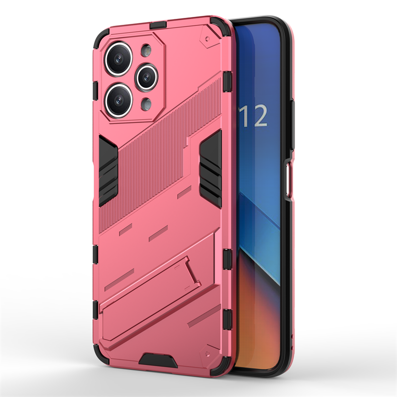 Para Xiaomi Redmi 12 funda para Xiaomi Redmi 12 funda protectora Punk armadura Capa Shell Kickstand funda de teléfono para Xiaomi Redmi 12 4G: Rosa