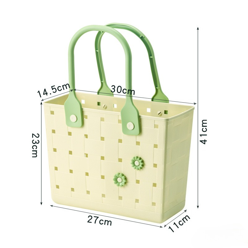 Robust plastik strandtaske med bløde grønne håndtag | trendy stjerneprint | multifunktionel opbevaring til strand, fitnesscenter og camping: Gul