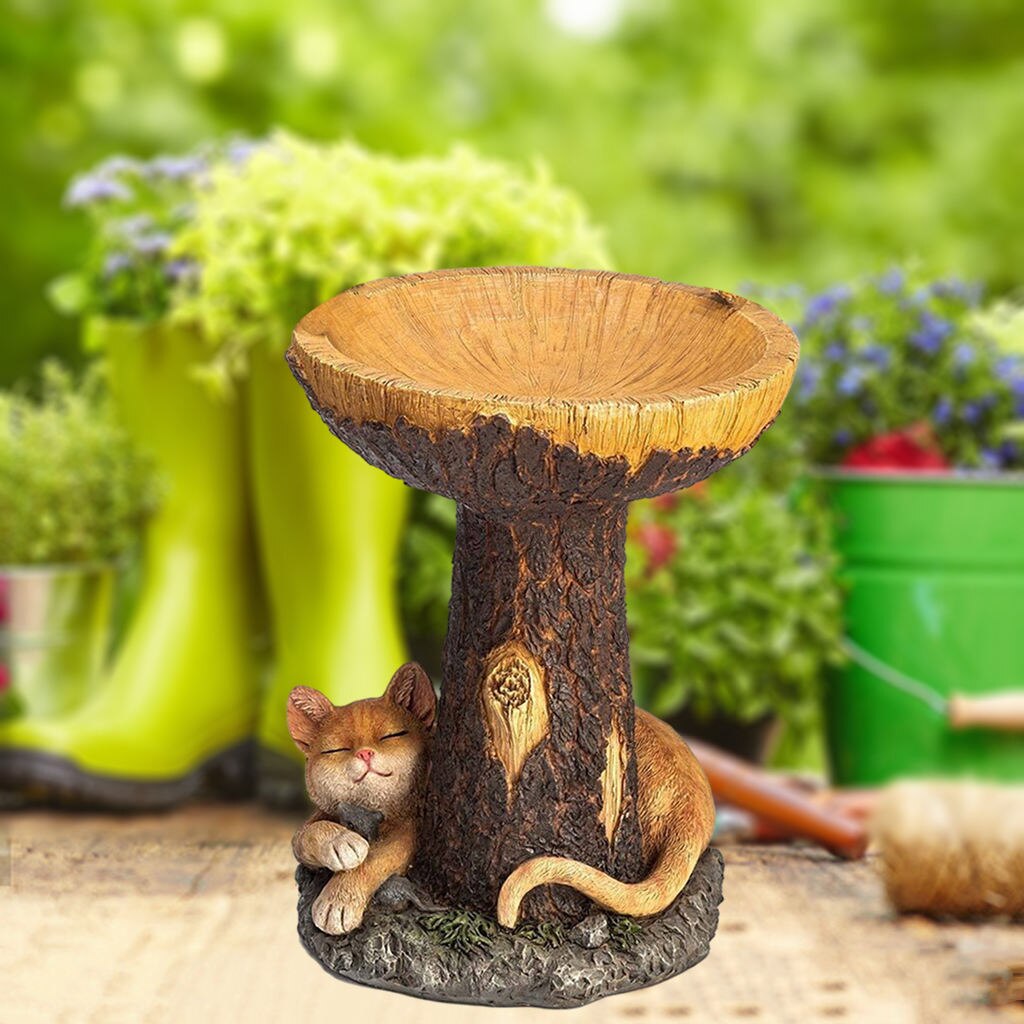 Resin Bird Bath Outdoor Garden Decoration Ornament Birdbath with Pedestal Retro Courtyard Wild Birds Feeder Try