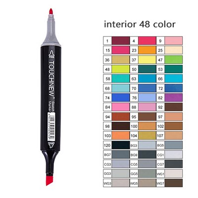 TOUCHNEW Artist Alcohol Markers Dual Tip Art Markers Twin Sketch Markers Pens Permanent Alcohol Based Markers with Case: interior 48 black