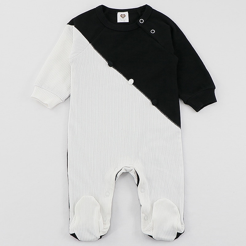 niemowlę romper prążkowane ubrania dla dzieci długie rękawy odzież dla dzieci skośne łatki kombinezony dla niemowląt niemowlę chłopiec & dziewczyny ubrania footies romper