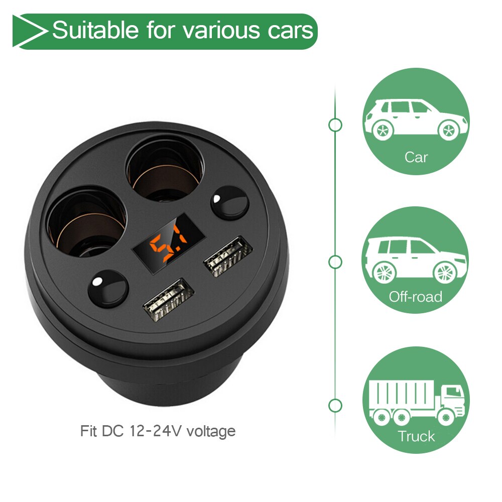 Powstro Cup Autolader Multifunctionele Display Voltage 3.1A 2 Usb Auto-Oplader Cigrarette Aansteker Splitter Voor Smartphone gps Dvr