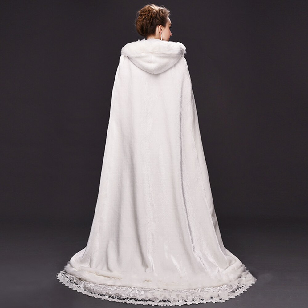 Capa cálida de piel sintética para mujer, abrigo largo con capucha para bodas y Navidad, capa gruesa térmica enrollada para exteriores, Invierno