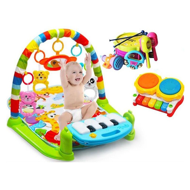 Baby legetøj børn fitness rack klaver tastatur med søde dyr tæppe rasler legetøj baby gym krybende aktivitet mat uddannelsesmæssig