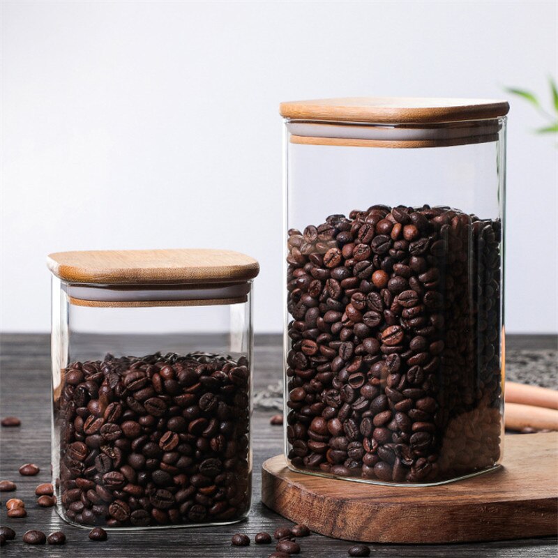 Pote de vidro transparente, prato selado para armazenar grãos de café, recipiente para comida