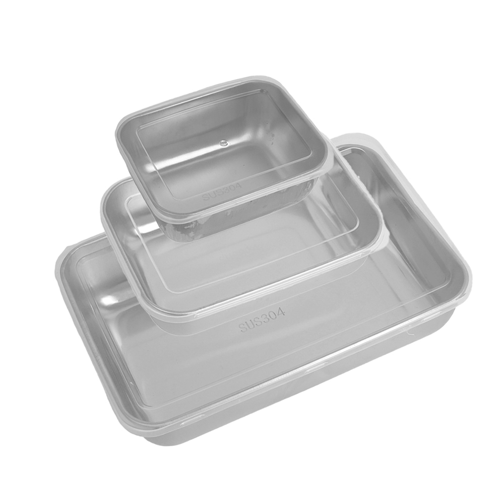 Caja de almacenamiento de alimentos de acero inoxidable, caja de mantenimiento fresco, tapa rectangular, fideos de salchicha, plato de fruta con tapa, contenedor de almacenamiento de alimentos